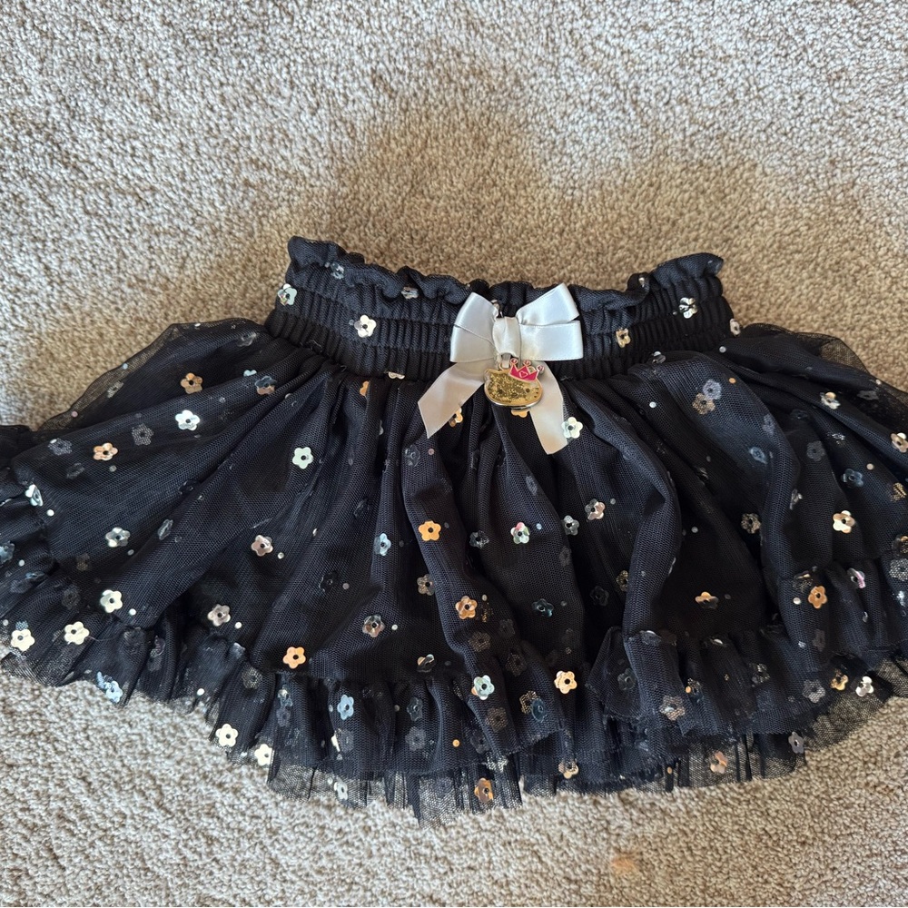 EUC Hello Kitty Black Tulle Skirt with Sequin Flowers Size 4T